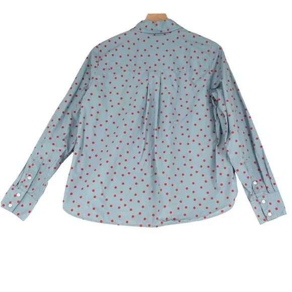 Boden Sienna Shirt 10 US Blue Red Polka Dot Button Up Cotton Classic Long Sleeve - Picture 8 of 13